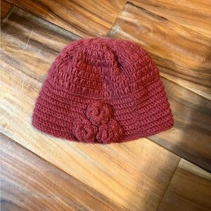 PrAna 100% Wool Knit Beanie Hat Fleece Lined Burgundy Winter
